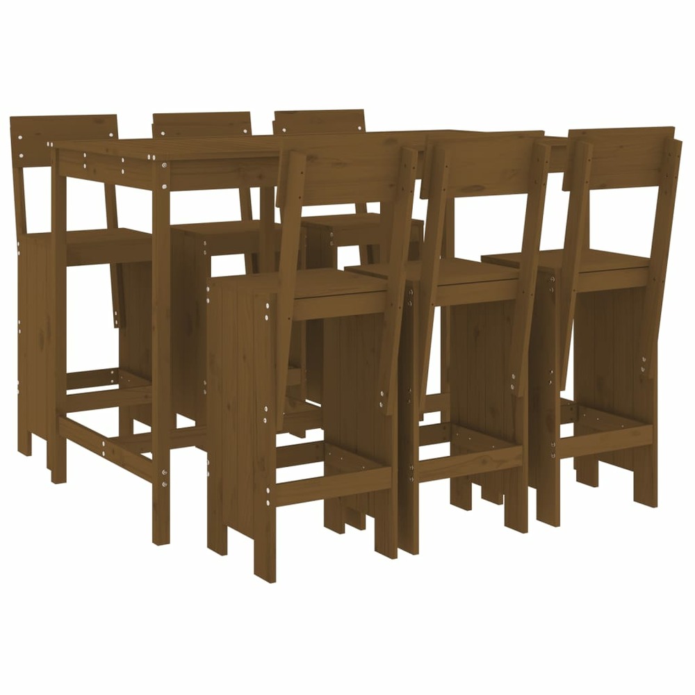 Ensemble de bar de jardin 7 pcs marron miel bois de pin massif