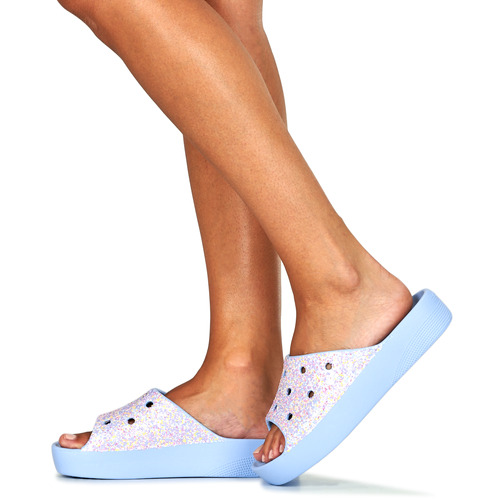 Crocs - ClassicPlatformGlitterSlideW - Bleu / Glitter