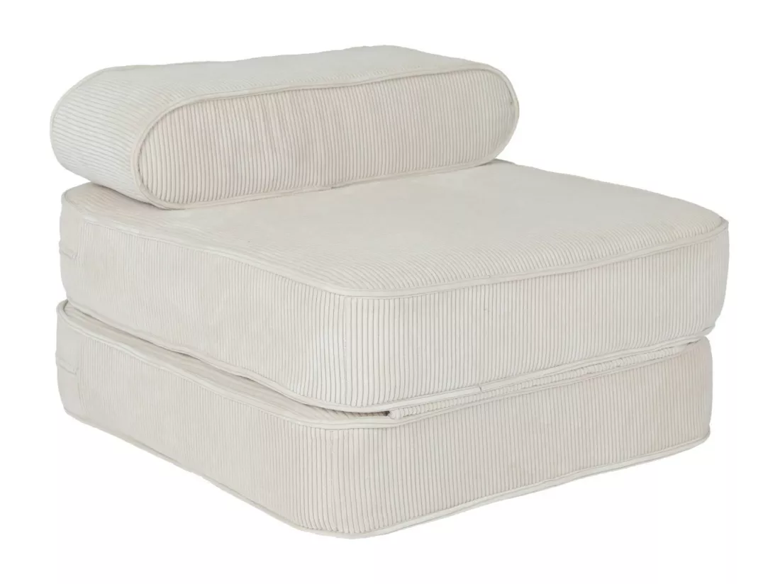 Fauteuil enfant en velours côtelé dépliable. couleur crème. L 66 x P 62 x H 43.5 cm