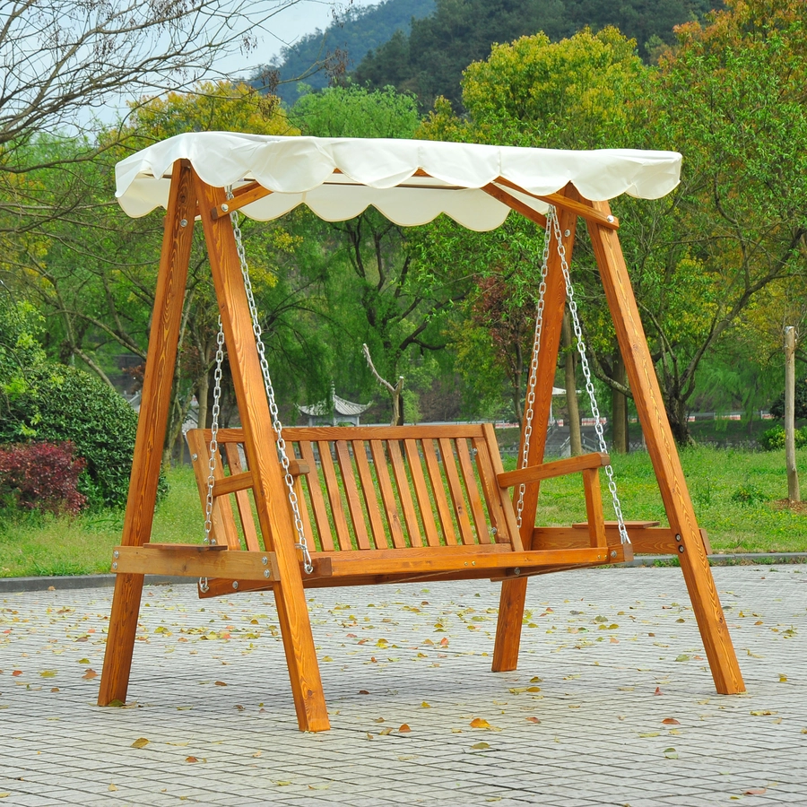 Outsunny Hollywoodschaukel als 2-Sitzer cremeweiß, natur