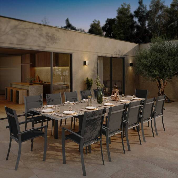 Table de jardin extensible ALLURE Effet bois muscade & Graphite