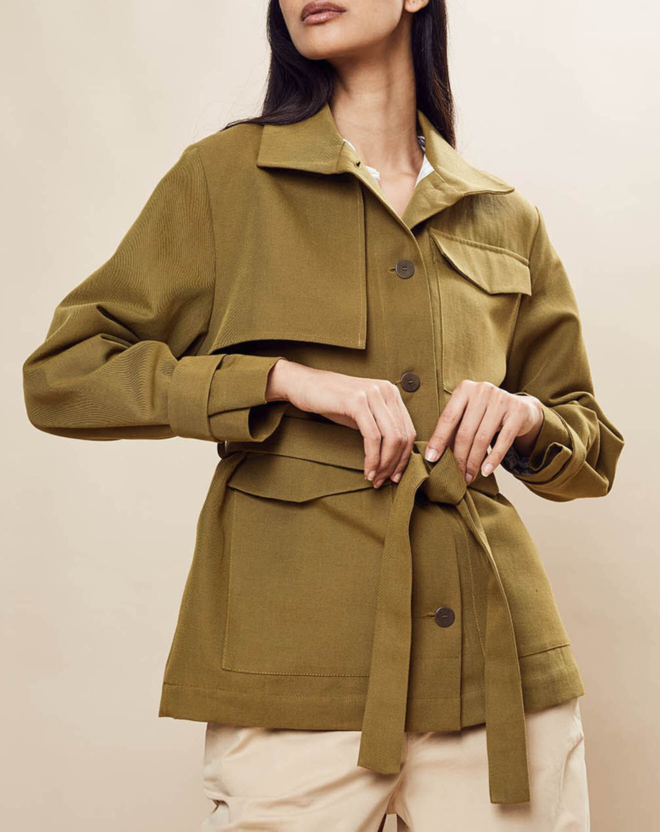 Chloé Stora Veste Saharienne en Coton & Lin Igor kaki