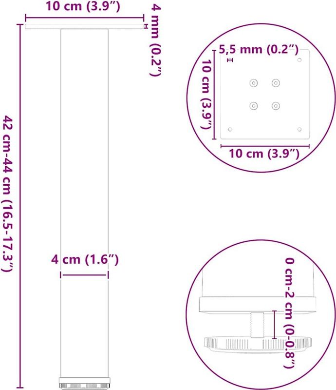 vidaXL - Salontafelpoten - Wit - Staal - 4 Stuks - Verstelbaar