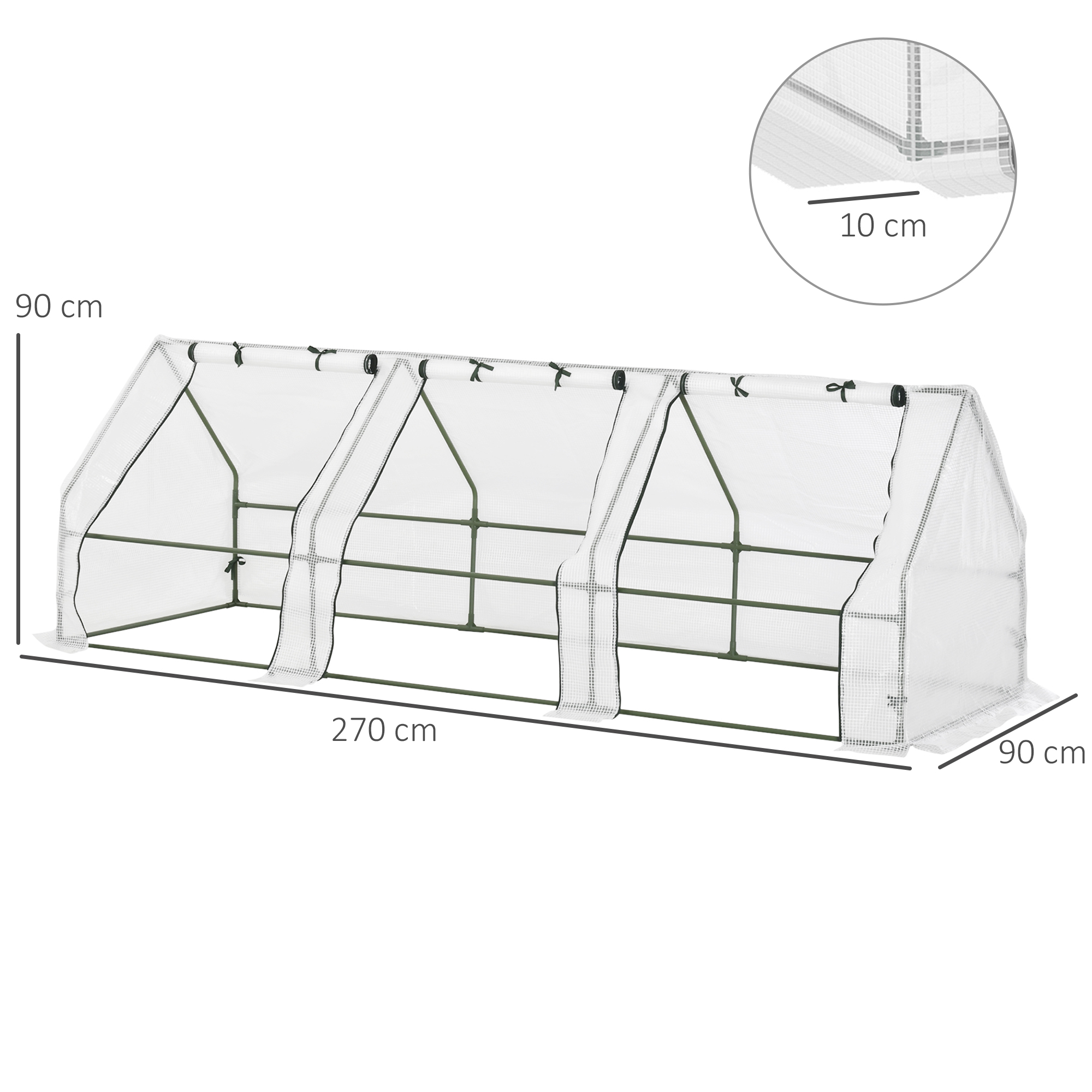 Estufa Outsunny Garden Terrace, 270x90x90 cm, tipo galpão de aço com 3 janelas de enrolar, ideal para cultivo de plantas, vegetais e flores, branca.