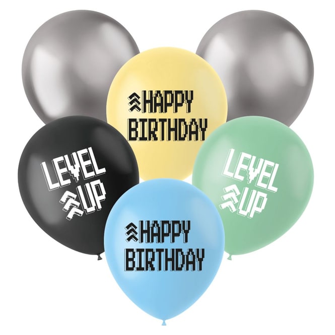 6 Luftballons - Happy Birthday - Level Up - Ø ca. 33 cm