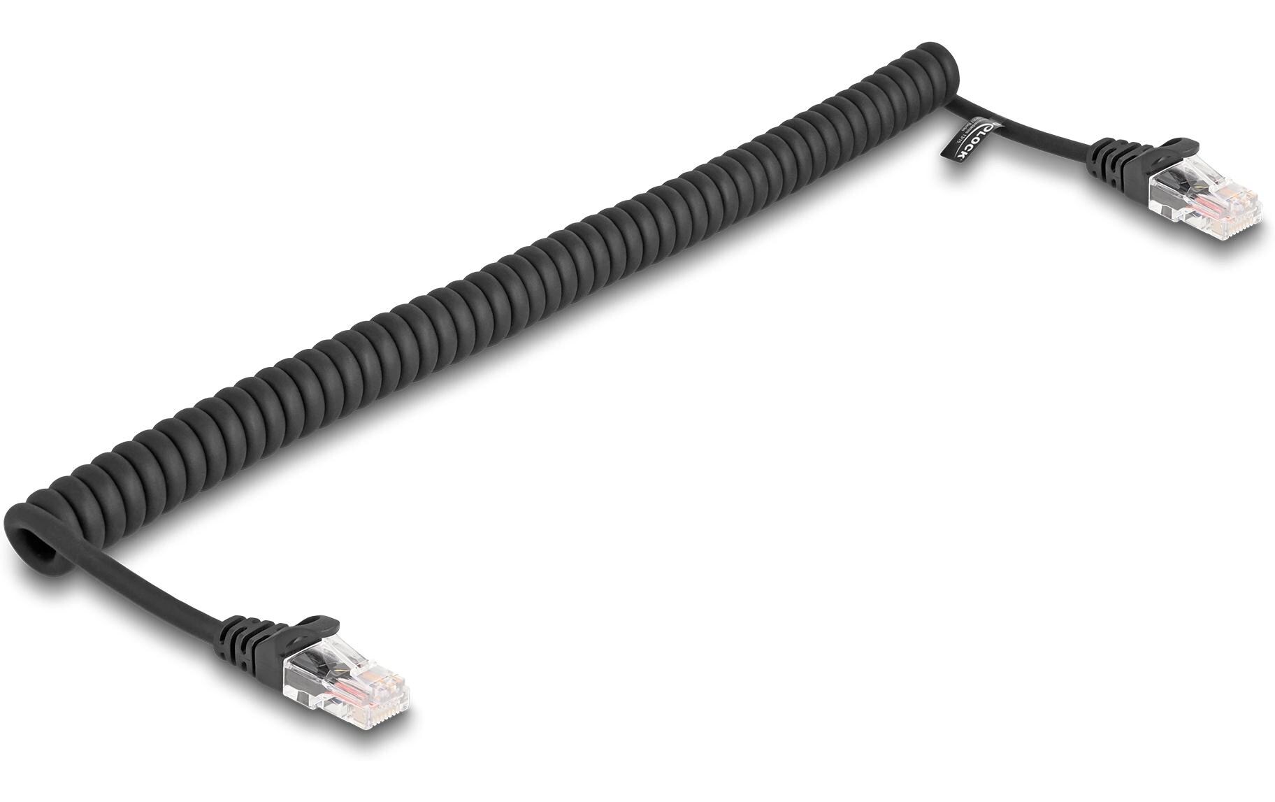 Patchkabel Spiralkabel Cat 5e, UTP, 1 m, SchwarzDelock RJ45 Spiralkabel Stecker zu Stecker Cat.5e 1 m schwarz