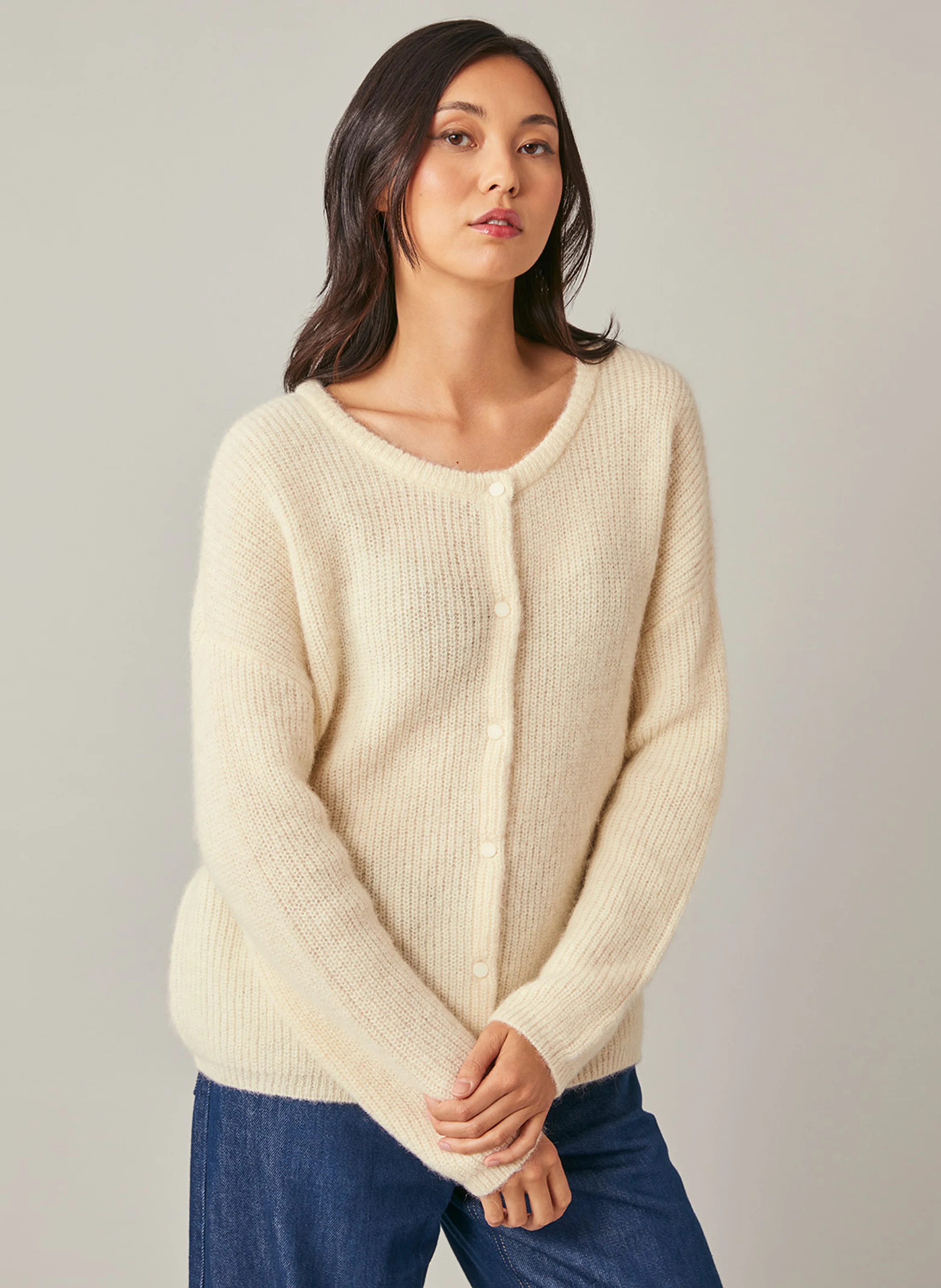 ERMAN - Gilet oversize col rond en laine mélangée | Blanc