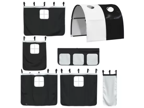 Lit mezzanine enfants et tunnel blanc/noir 90x200 cm pin massif