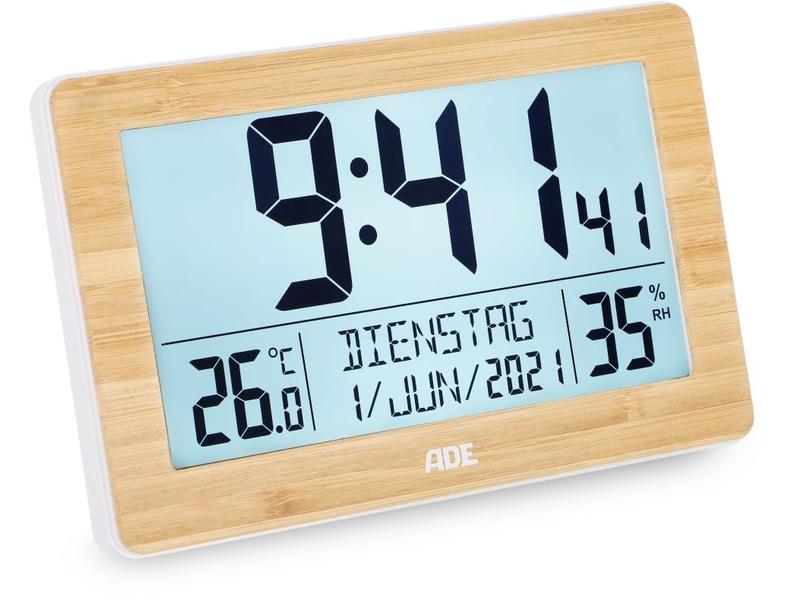 ADE Funk-Wanduhr Hellbraun/Weiss Wecker mit digitaler Anzeige