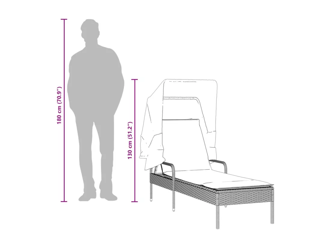 Chaise longue avec auvent beige résine tressée