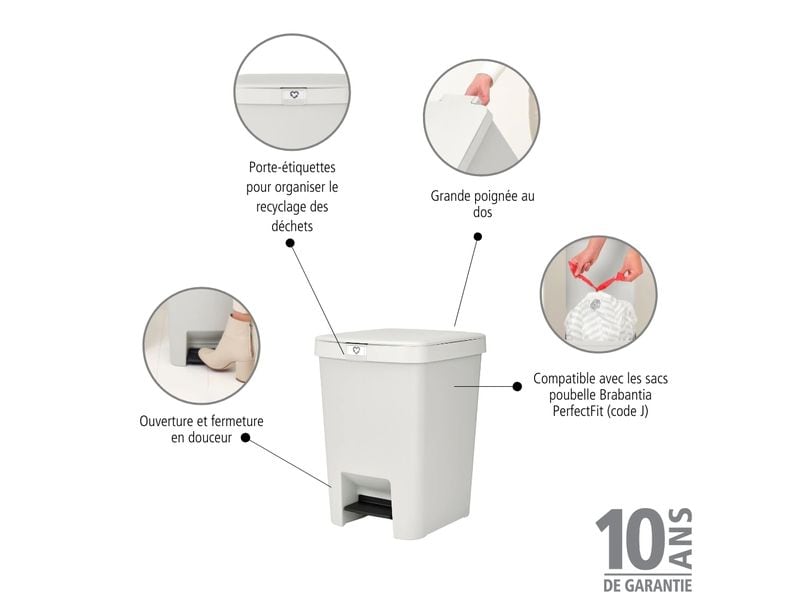Brabantia Recyclingbehälter StepUp 25 l, Hellgrau Treteimer für Recyclingmaterialien