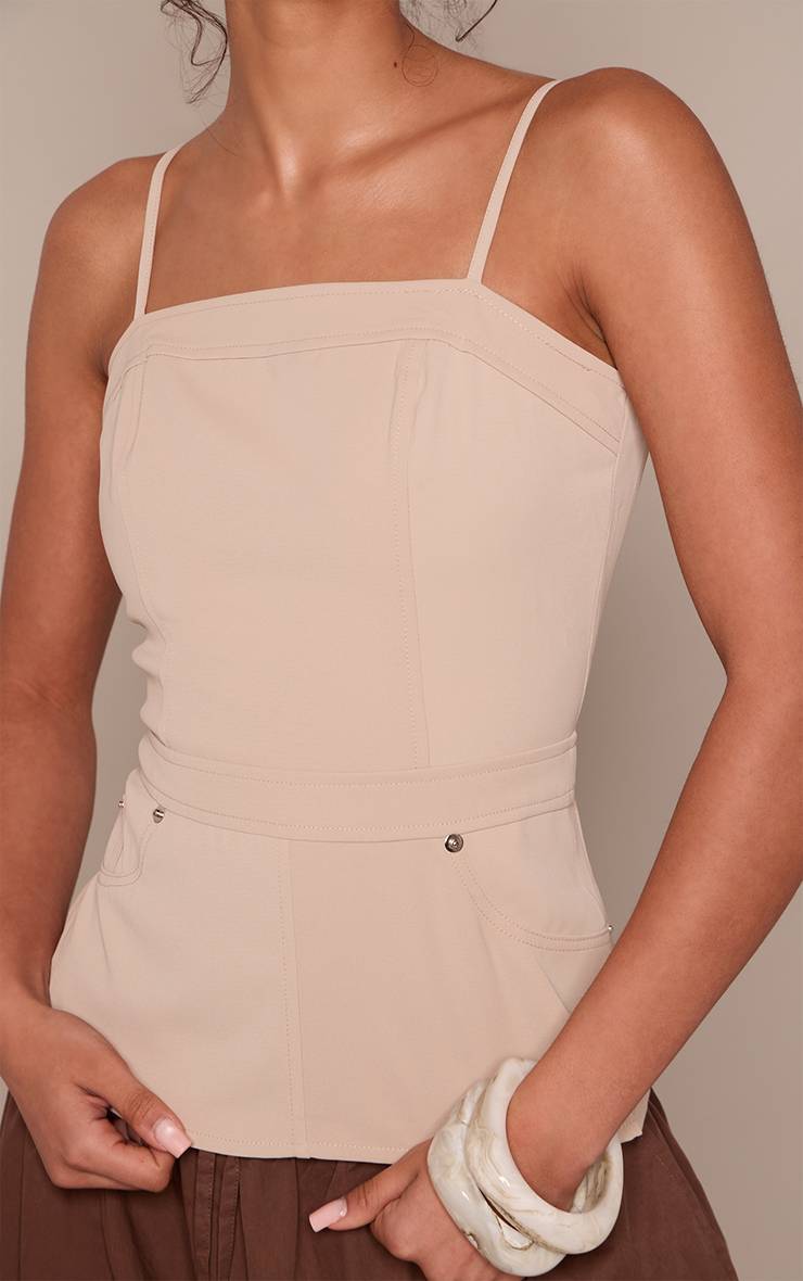 Gris Pierre Top Corset Tissé Avec Détails Cargo