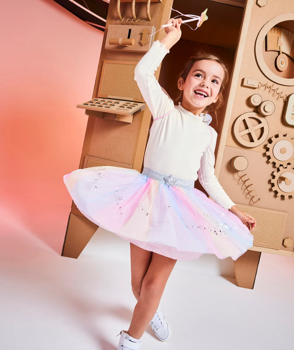 GREAT PRETENDERSDÉGUISEMENT PAPILLON FILLE ARCENCIEL AVEC JUPE AILES ET BAGUETTE