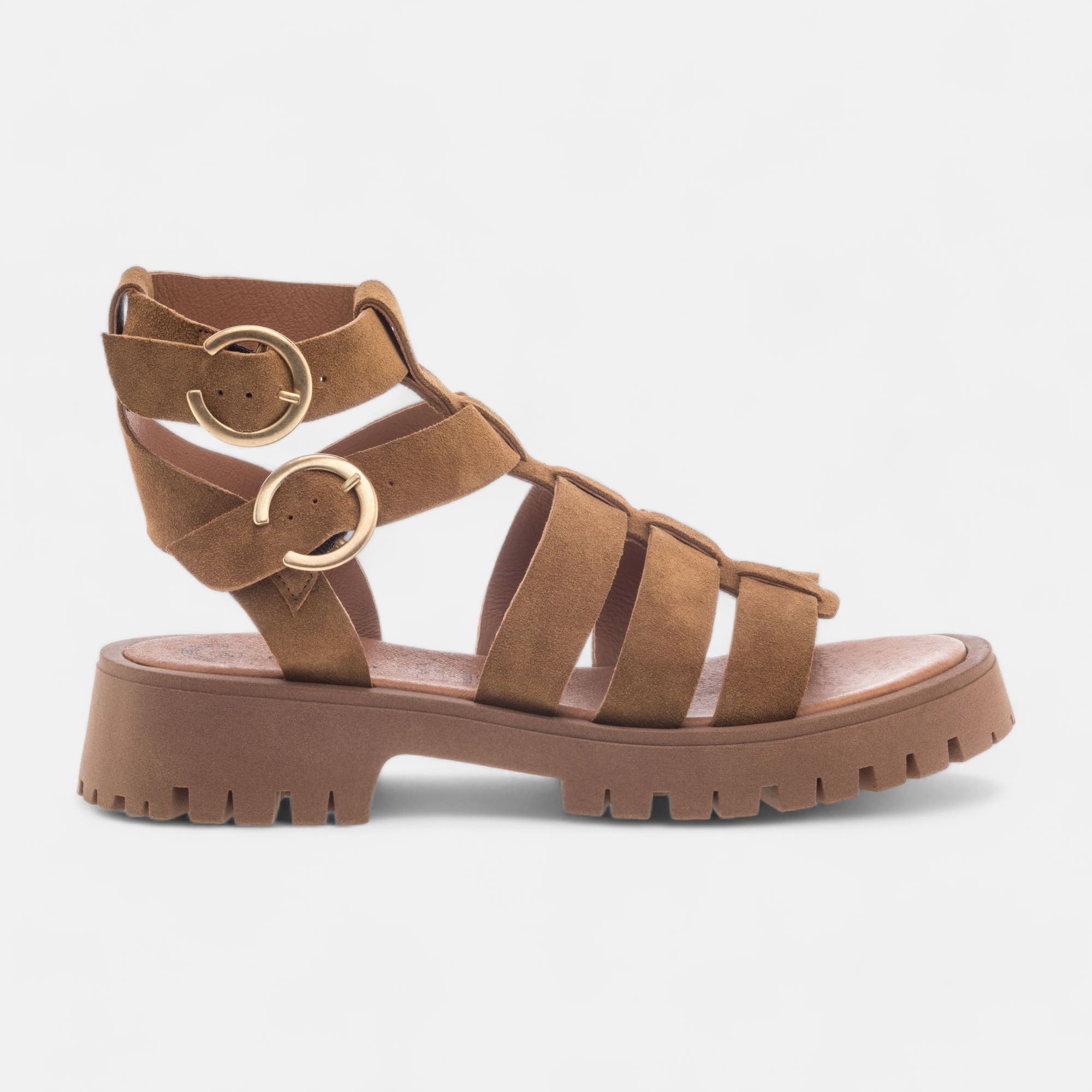 Sandales Femme en cuir cognac