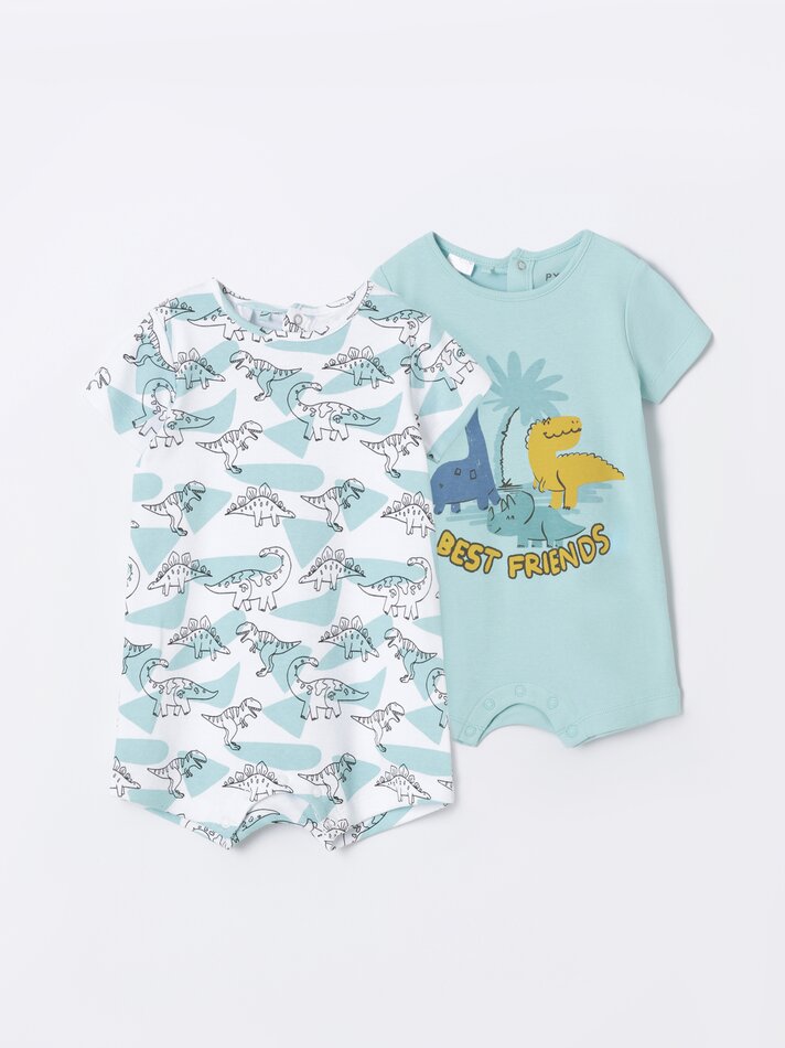 Conjunto com 2 pijamas estampados - Turquesa Escuro