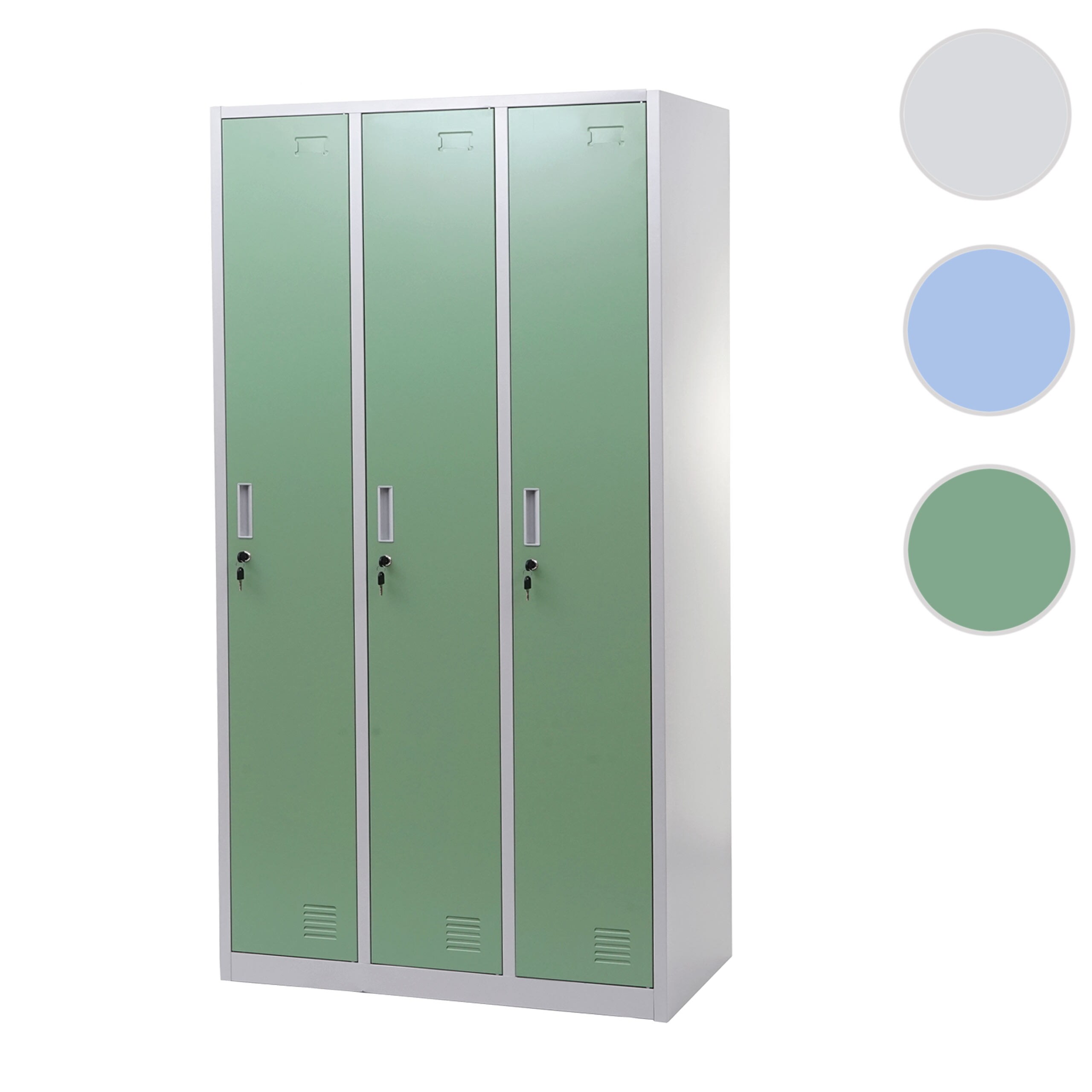 Schließfach Preston T829, Spind Wertfachschrank Schließfachschrank, Metall 3 Fächer ~ grün