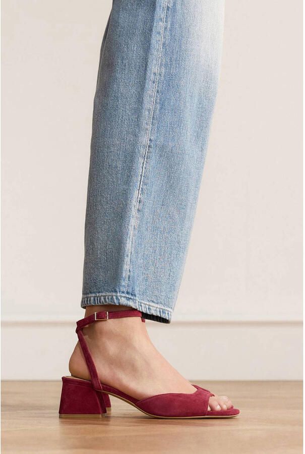 Manfield Dames Bordeaux rode suède slingbacks