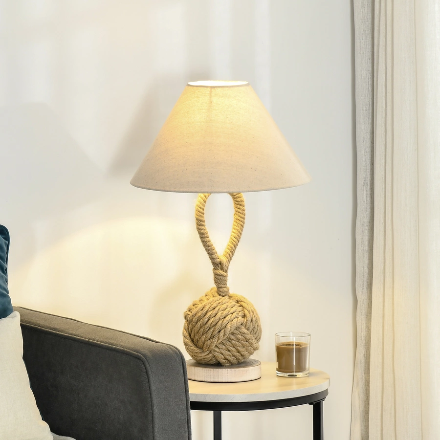 HOMCOM Tischlampe mit Kabel natur