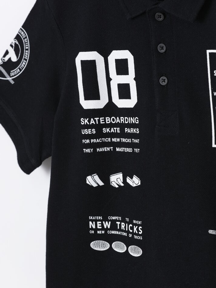 Camisa polo estampada - Preta