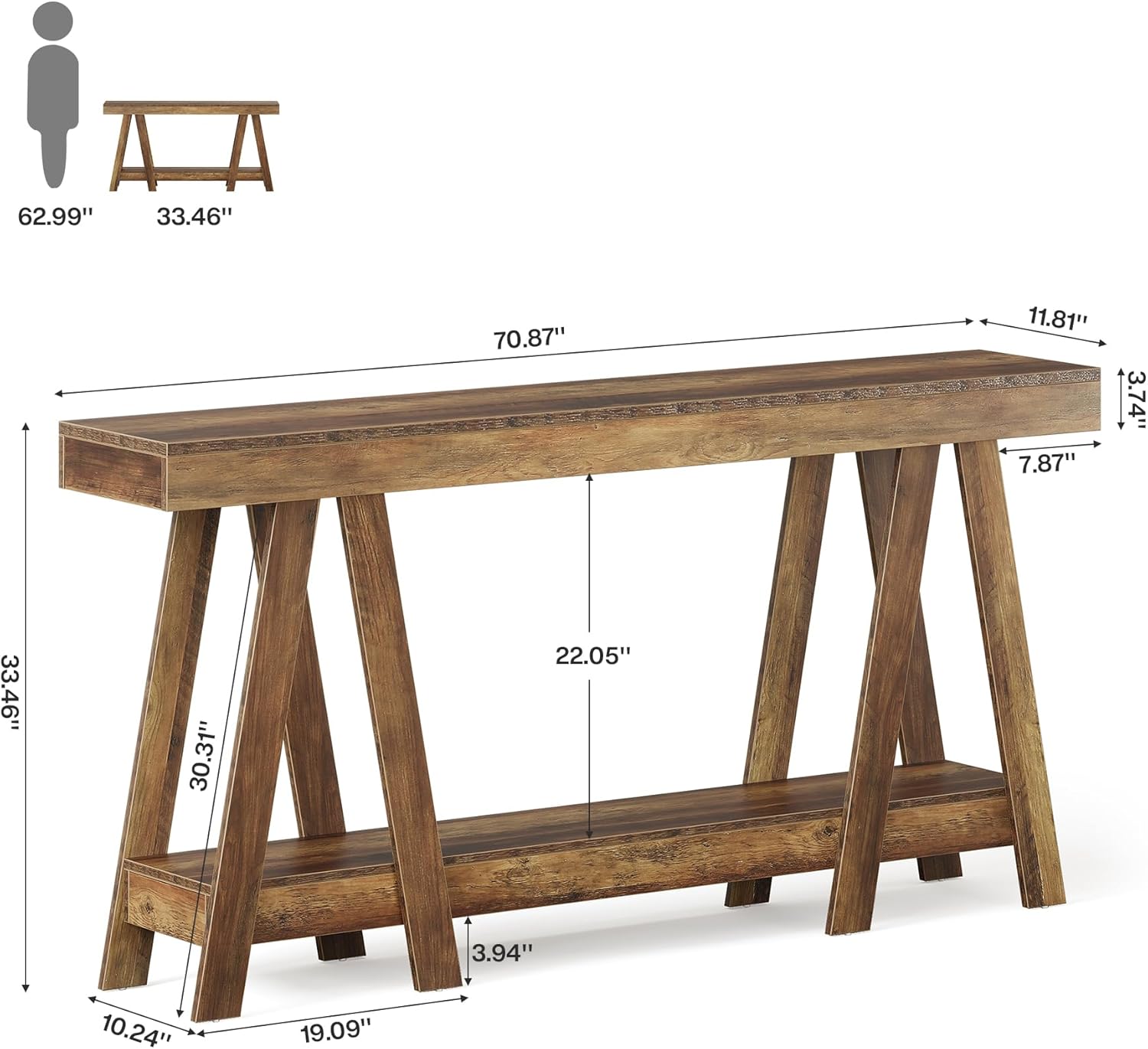 Tribesigns 140cm Farmhouse-Konsolentisch mit Stauraum, rustikaler brauner Sofatisch aus Holz für Eingangsbereich, Foyer, Flur, Wohnzimmer (Helles Eichenbraun)