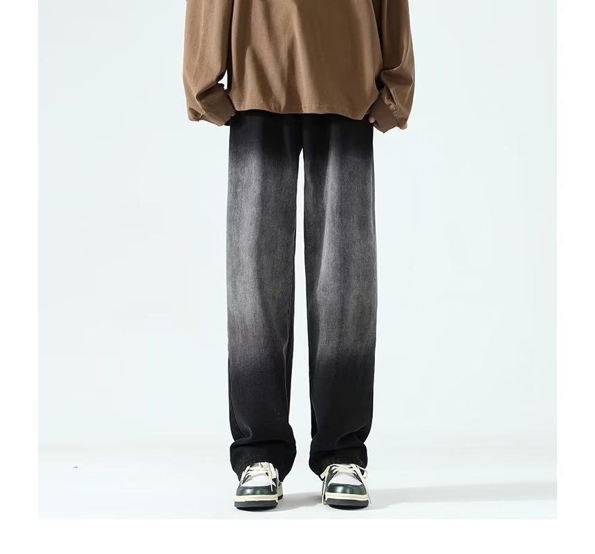 Femilina - Mid Rise Gradient Washed Wide Leg Jeans