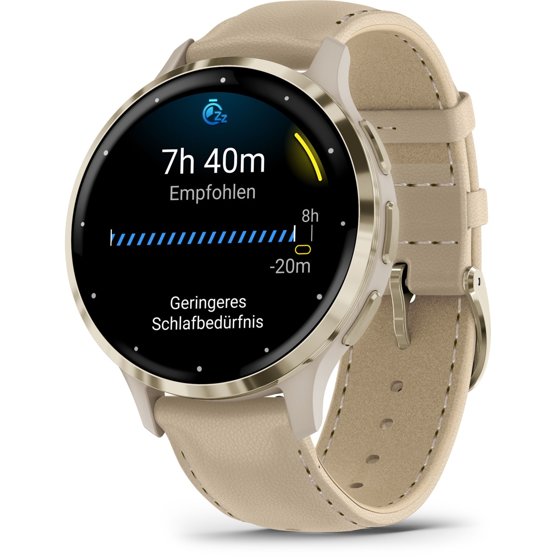 Garmin Venu 3S Smartwatch French Gray / Softgold mit Lederarmband