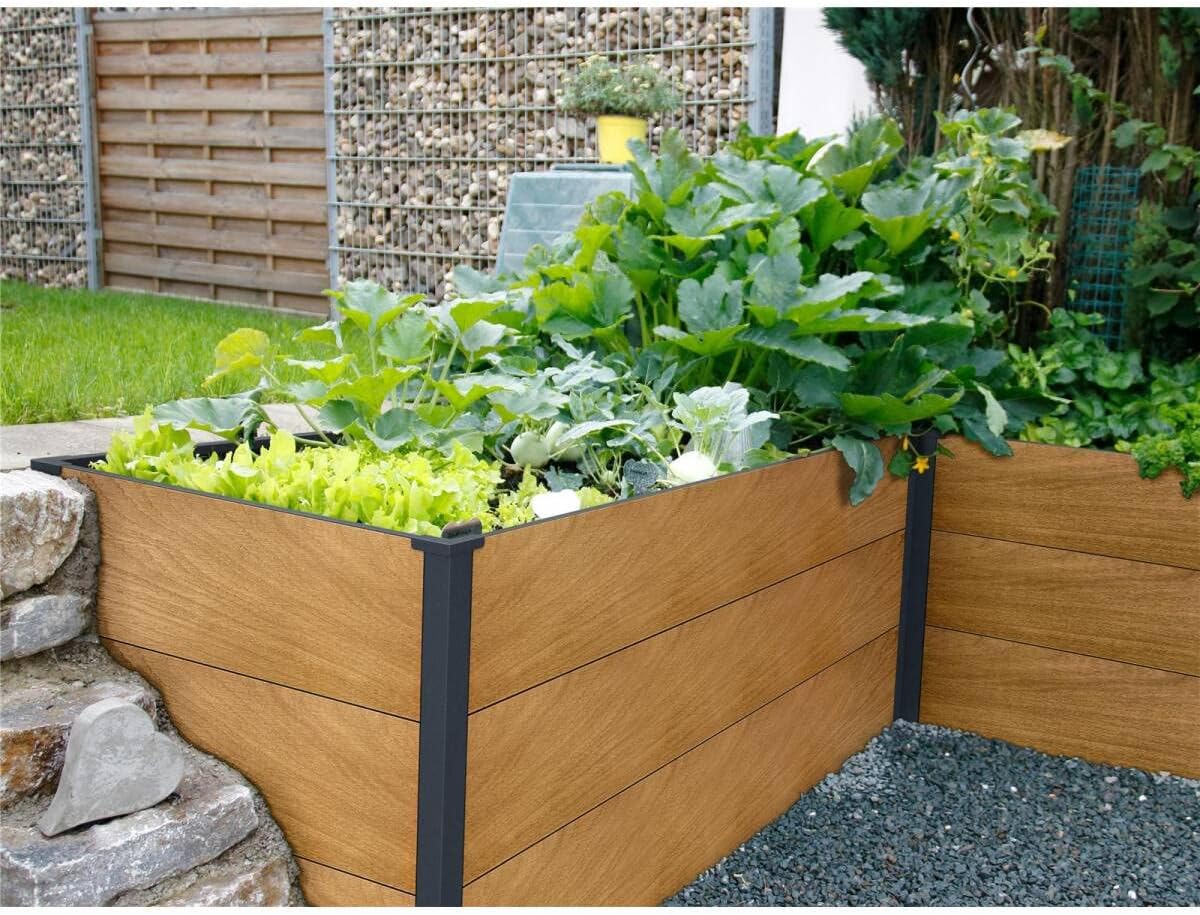 Metzler Hochbeet für den Garten – Stahl in Holzoptik & Anthrazit | Witterungsbeständiges Metall-Gartenbeet, Pflanzenbeet, Blumenhochbeet | 150 x 75 x 77 cm