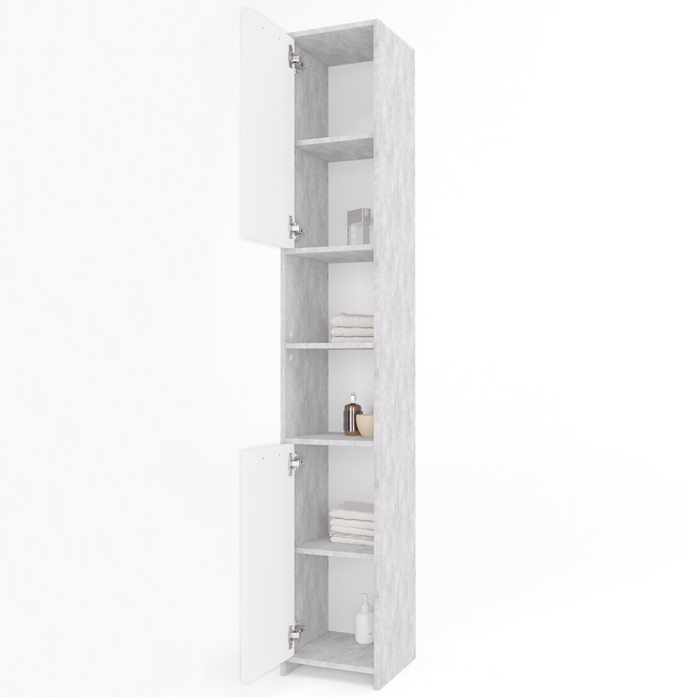 VICCO Badschrank KIKO 190 x 30 cm Weiß Grau Beton - Hochschrank Regal Badregal