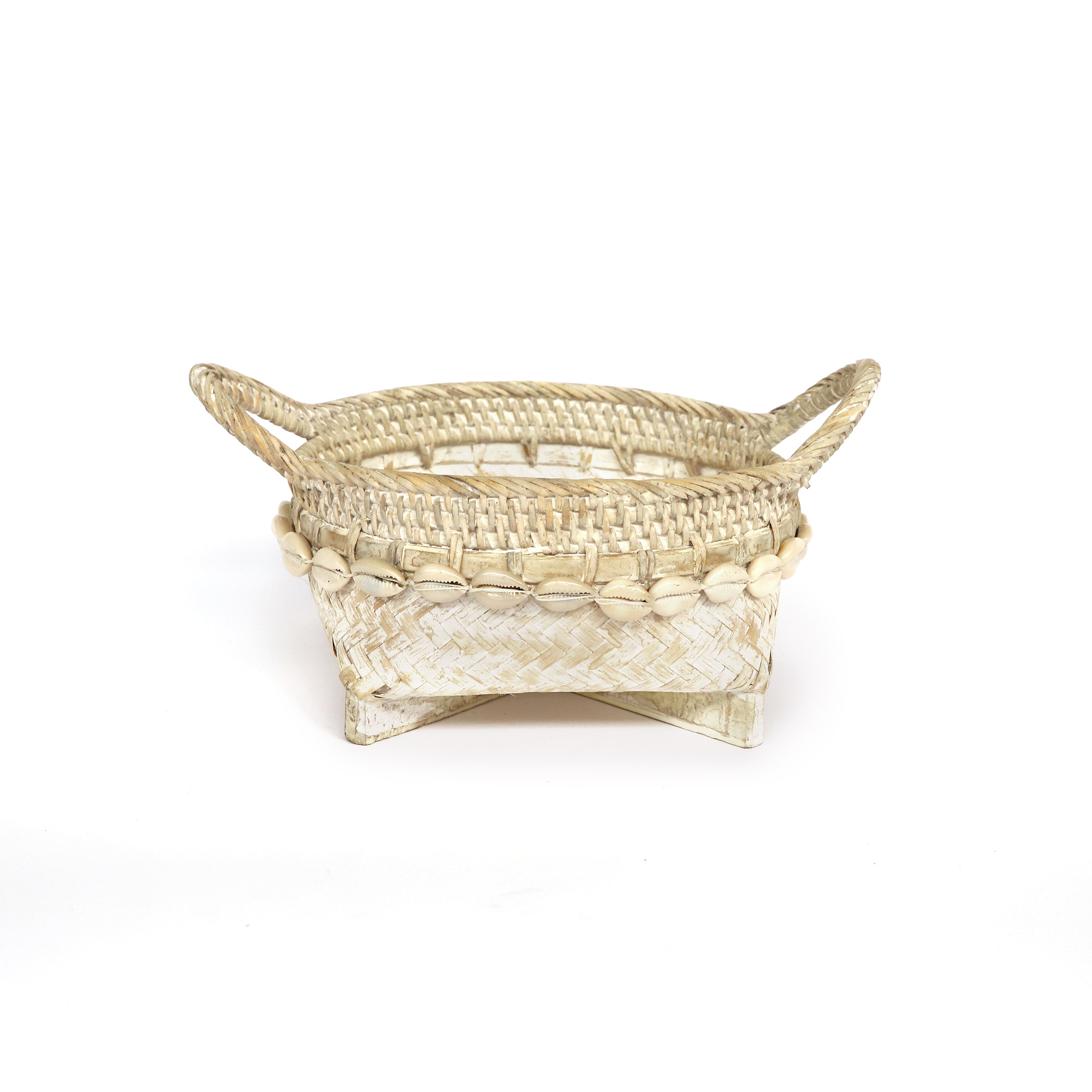 3er-Set Rattan-Körbe mit Muscheln, weiß, braun und rot von fischer's lagerhaus
