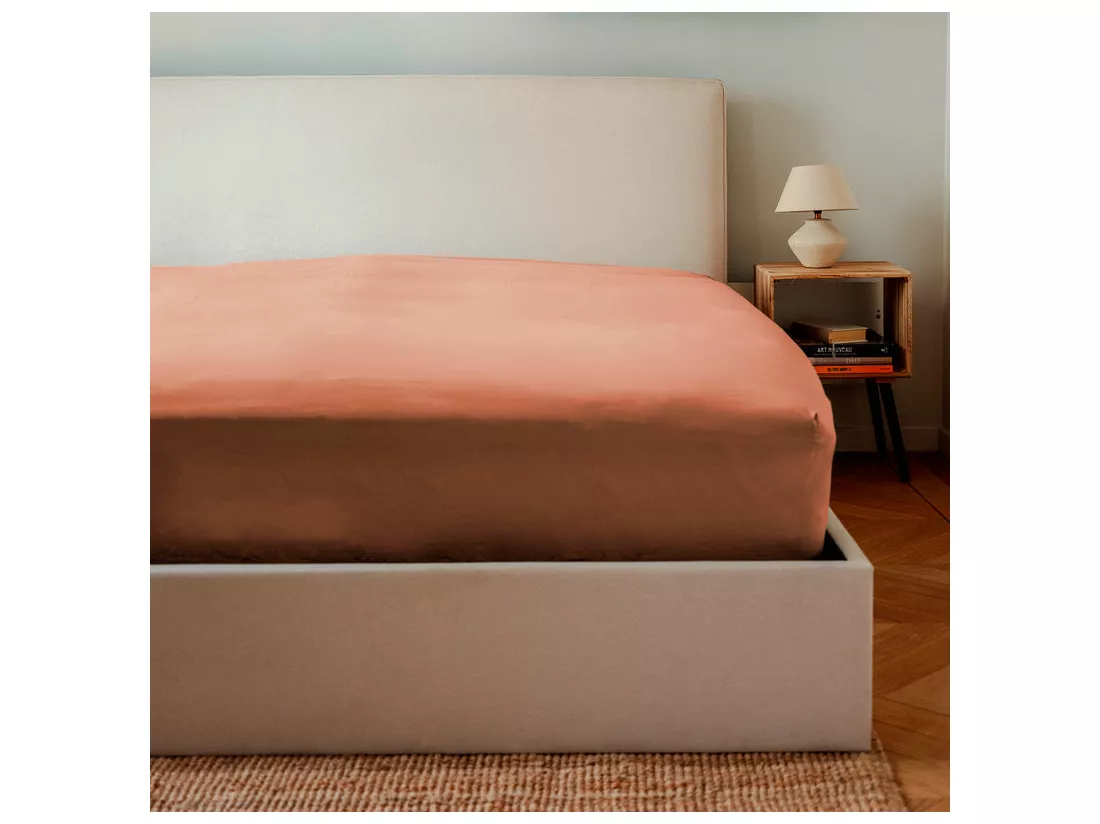 Parure - Draps Housse 140x190cm, Housse de couette 220x240cm, Taie d'Oreillers 65x65cm - Terracotta
