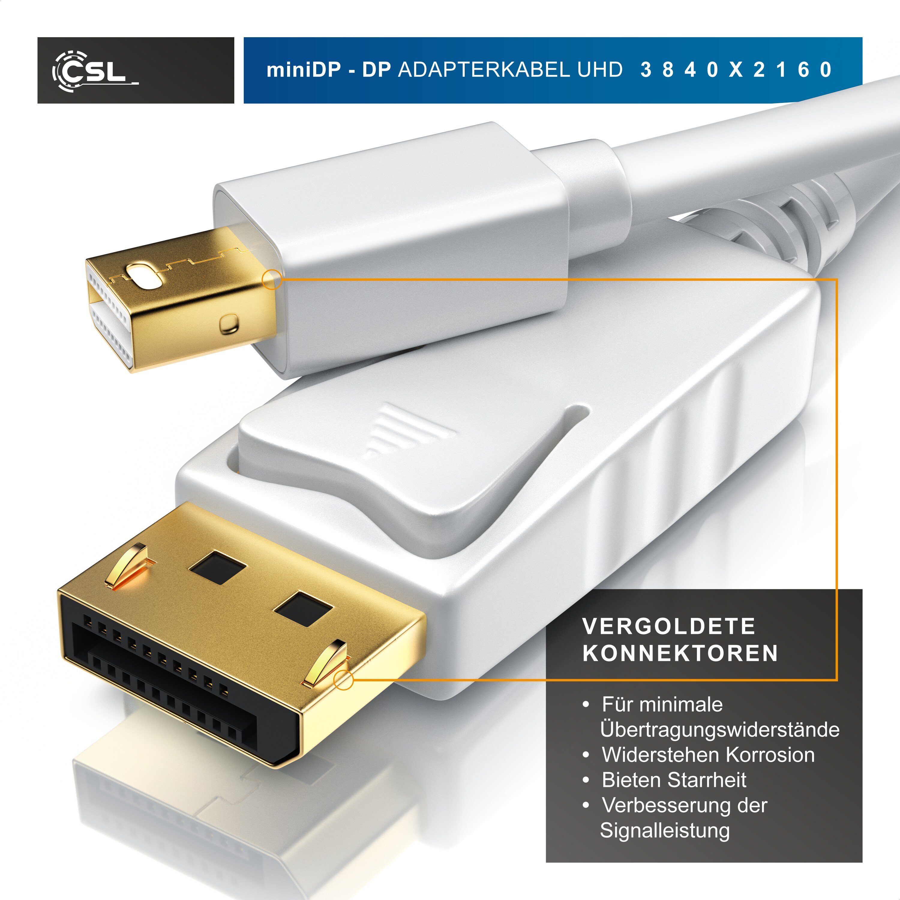 CSL Mini DisplayPort zu DisplayPort Audio- & Video-Kabel, FullHD MiniDP Monitor Kabel, Verbindungskabel - 2m
