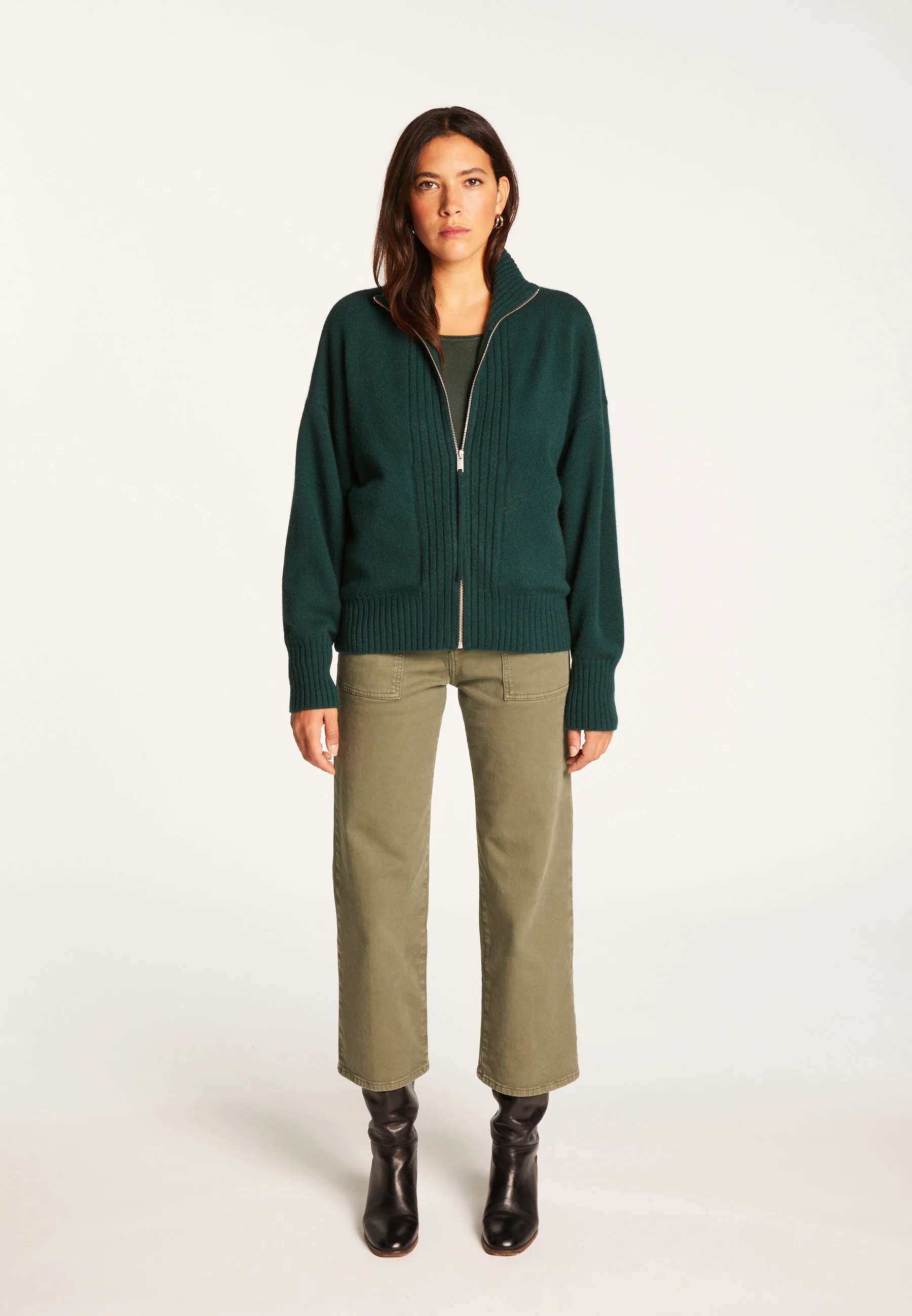 AGNES DUO - Gilet zippé en cachemire | Vert