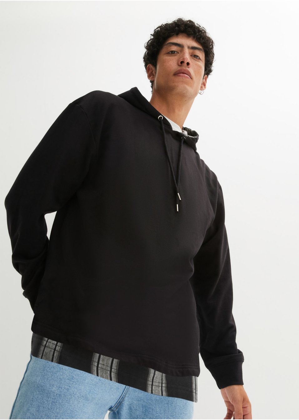 Sweat à capuche avec empiècement et coton bio, Loose Fit