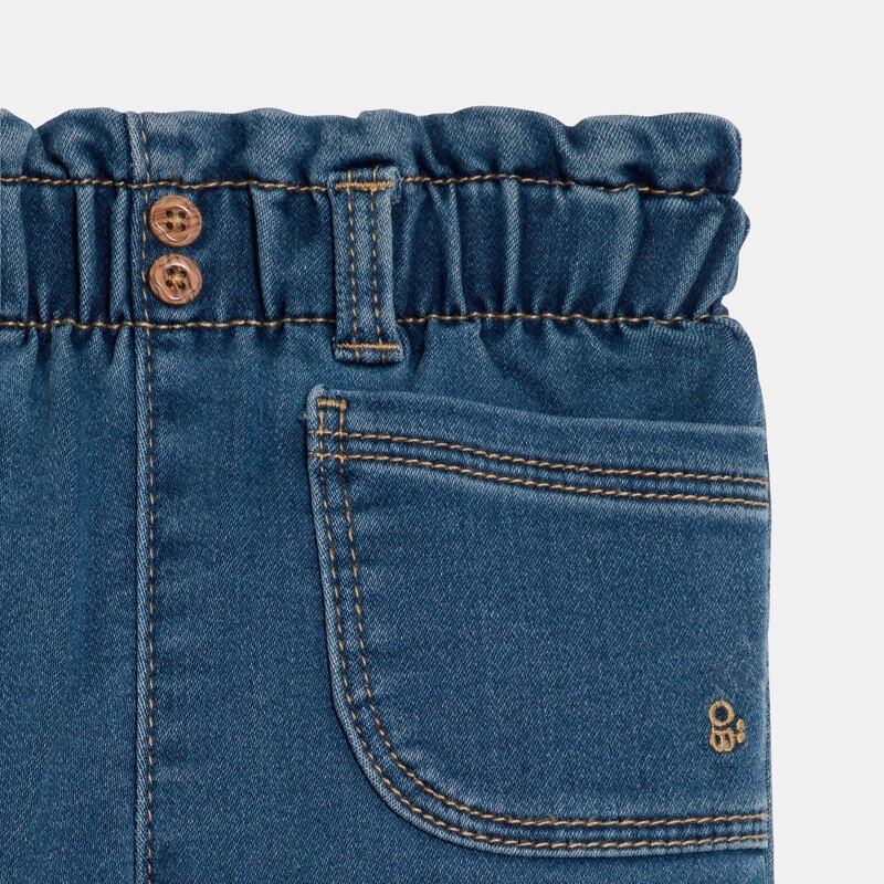 Pantalon denim souple taille haute bleu bébé fille Bleu