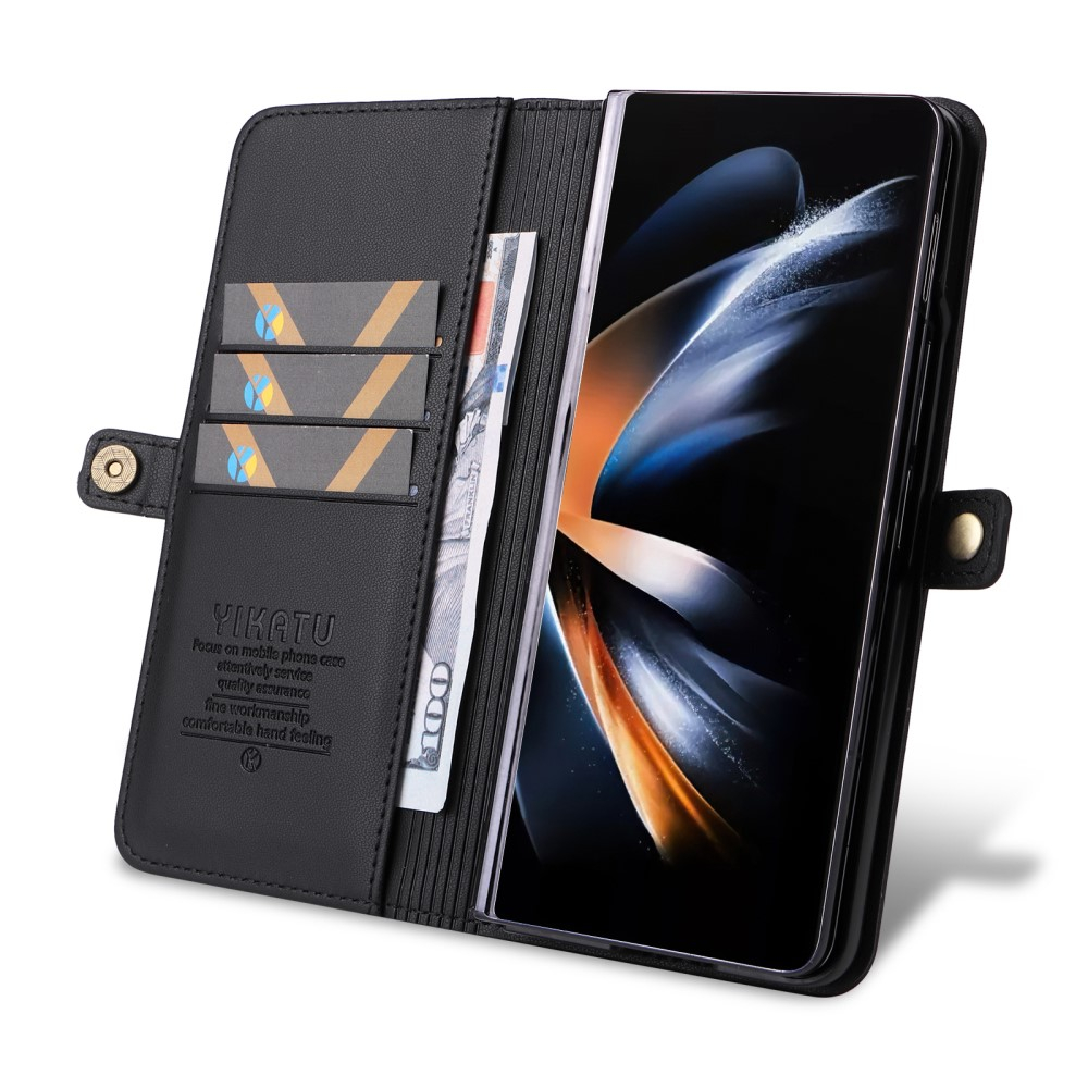 Samsung Galaxy Z Fold6 Leder Tasche Flip Cover mit Kartenfächer - Schwarz