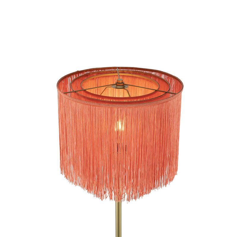 Oosterse vloerlamp goud roze kap met franjes - Franxa
