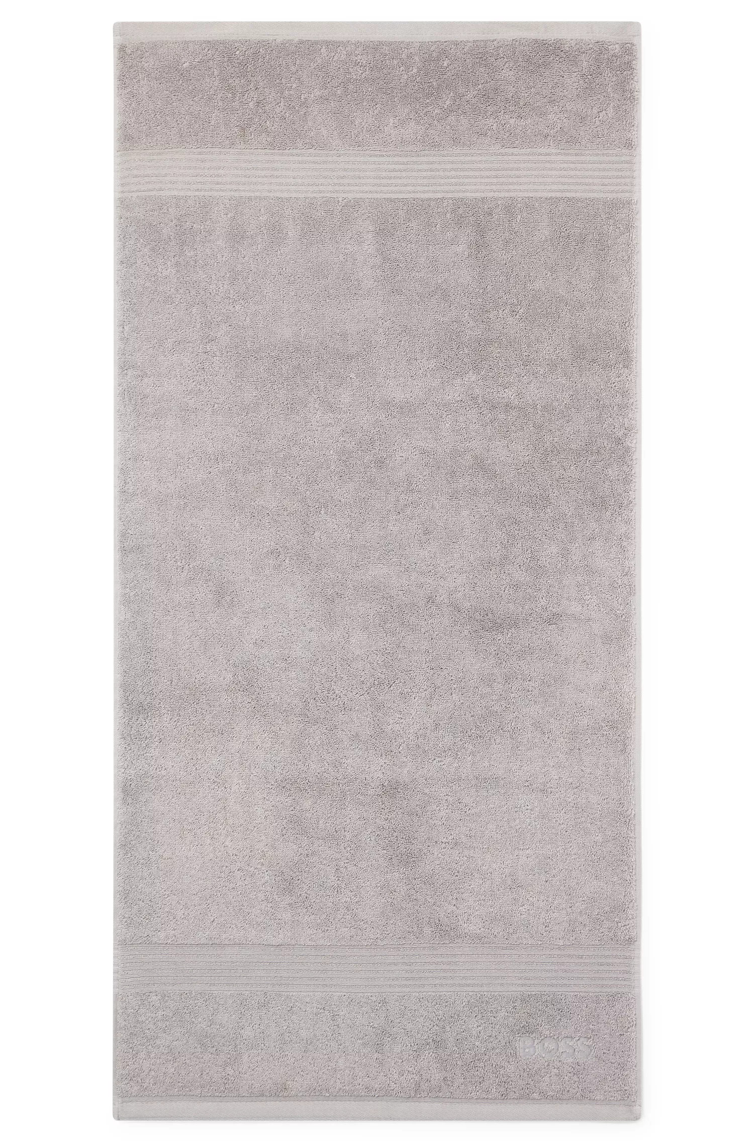 Toalha de mão BOSS em algodão Aegean preto e prata com logotipo tonal.