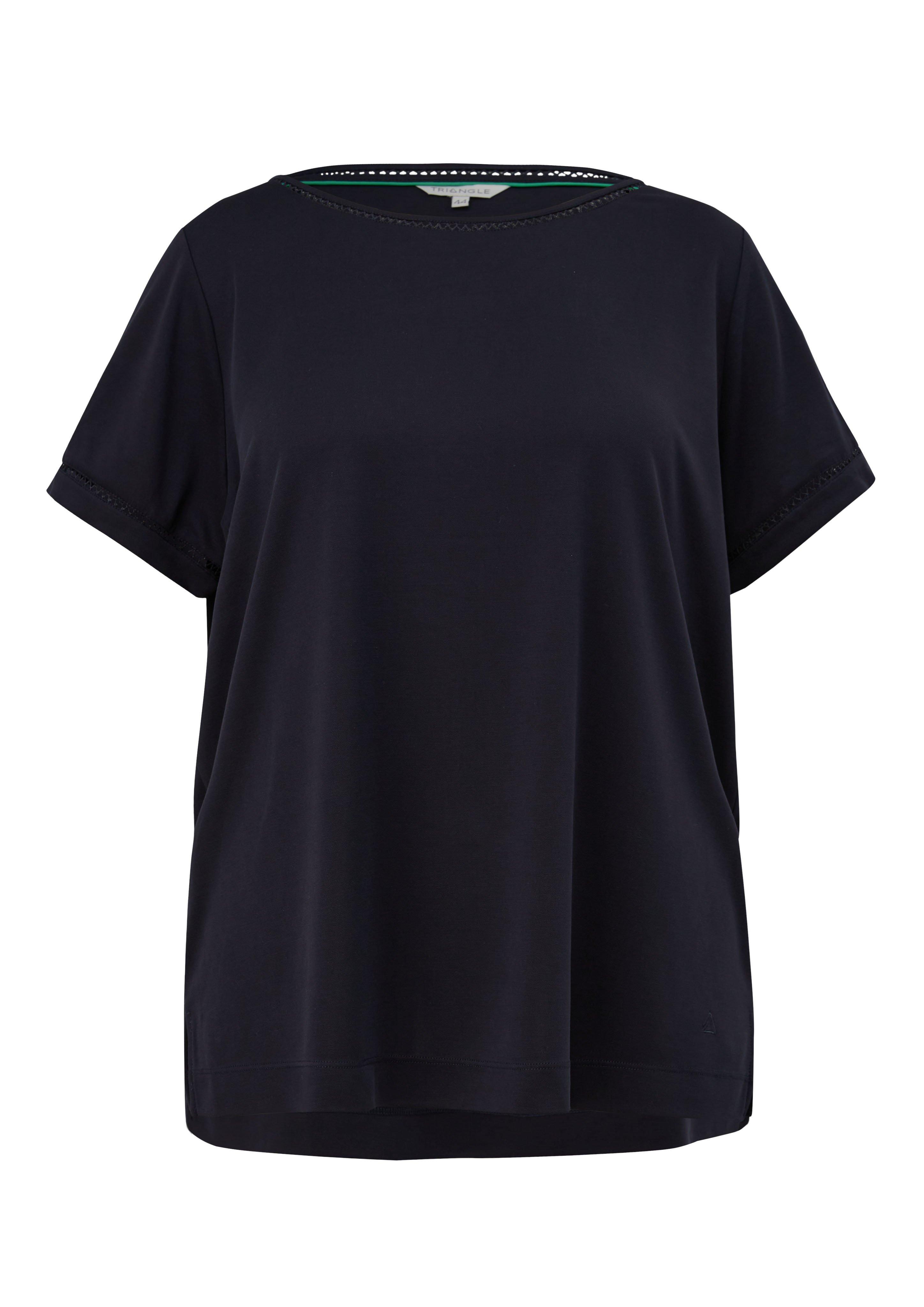 T-Shirt aus Piqué, mit Spitzenborte am Ausschnitt