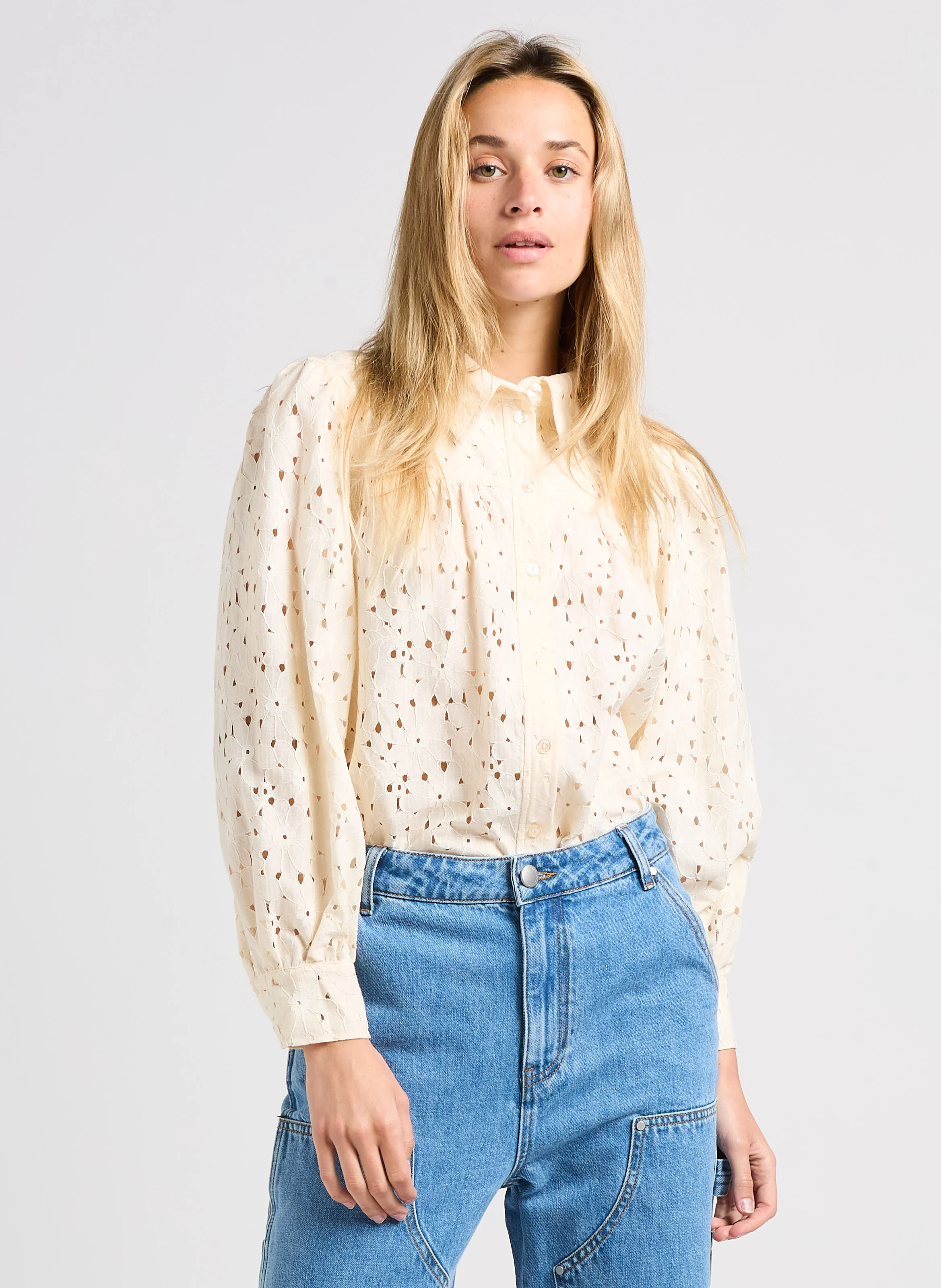 LOVELY - Chemise droite ajourée| Blanc