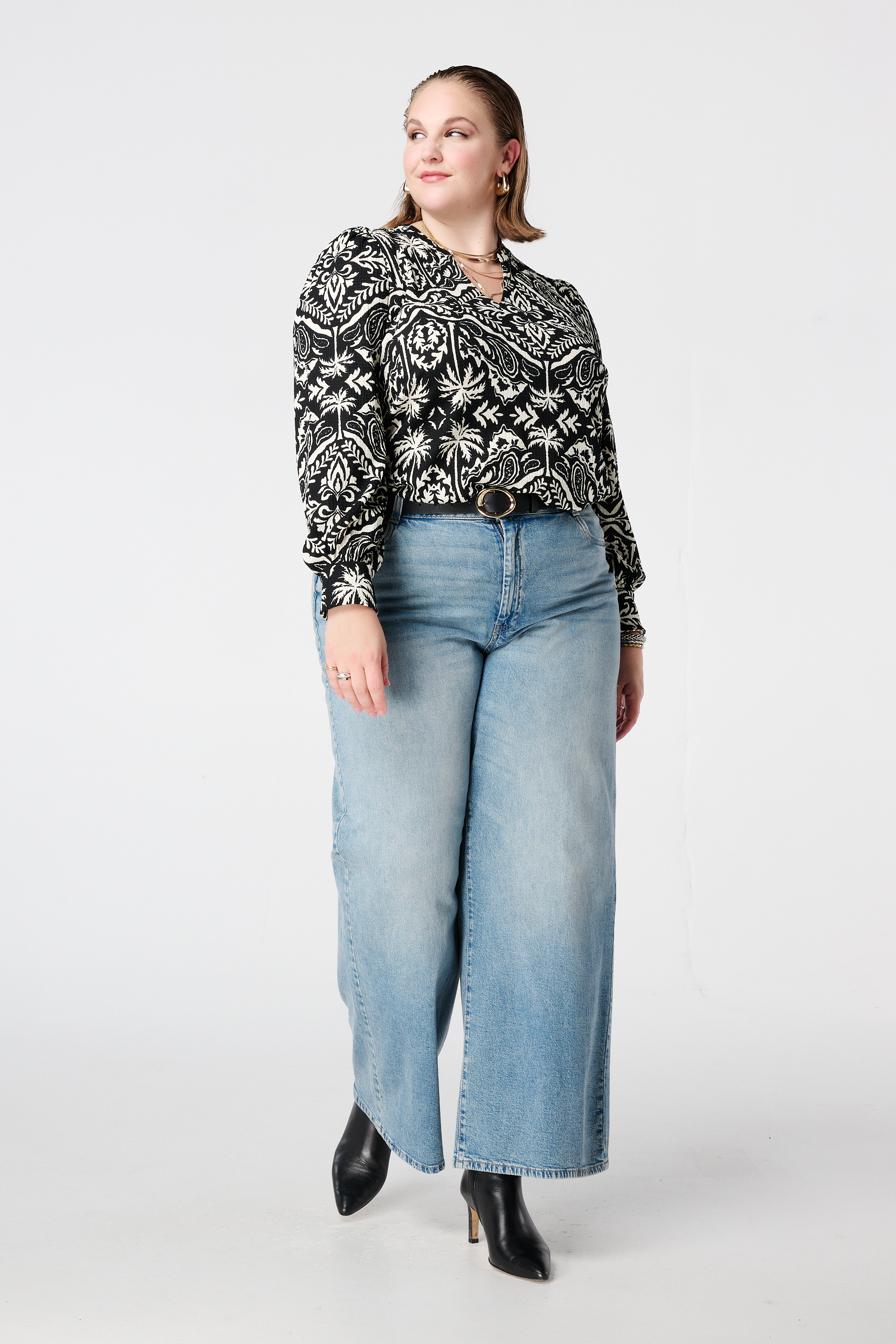 Top met sierlijke print Multi zwart-wit
