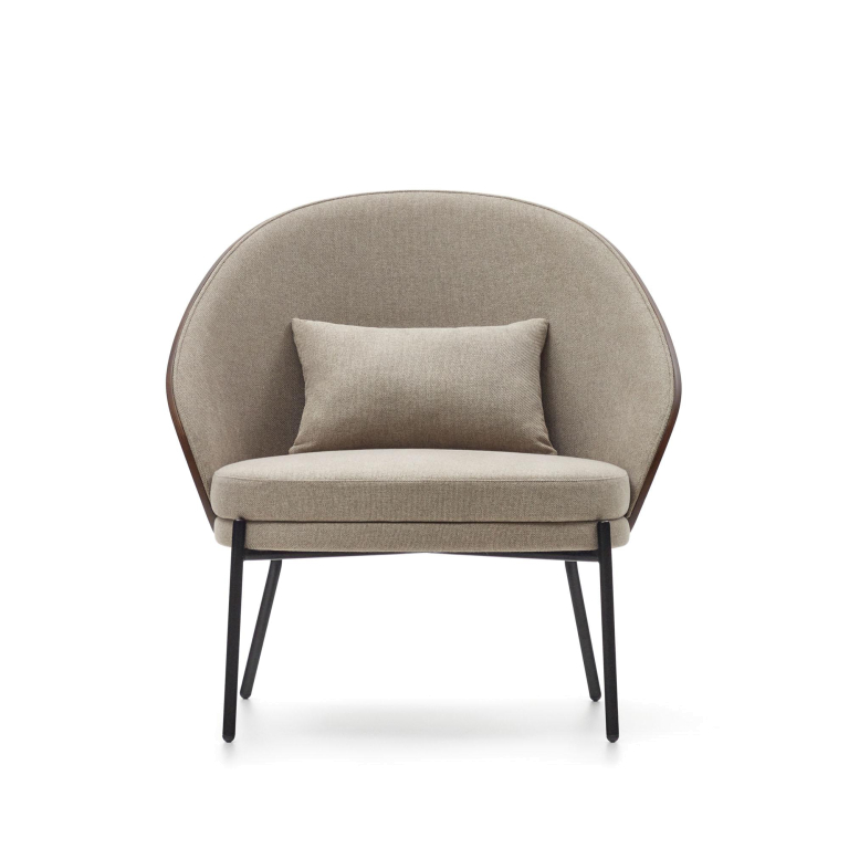 Kave Home Eamy fauteuil bruin leer, walnoot hout