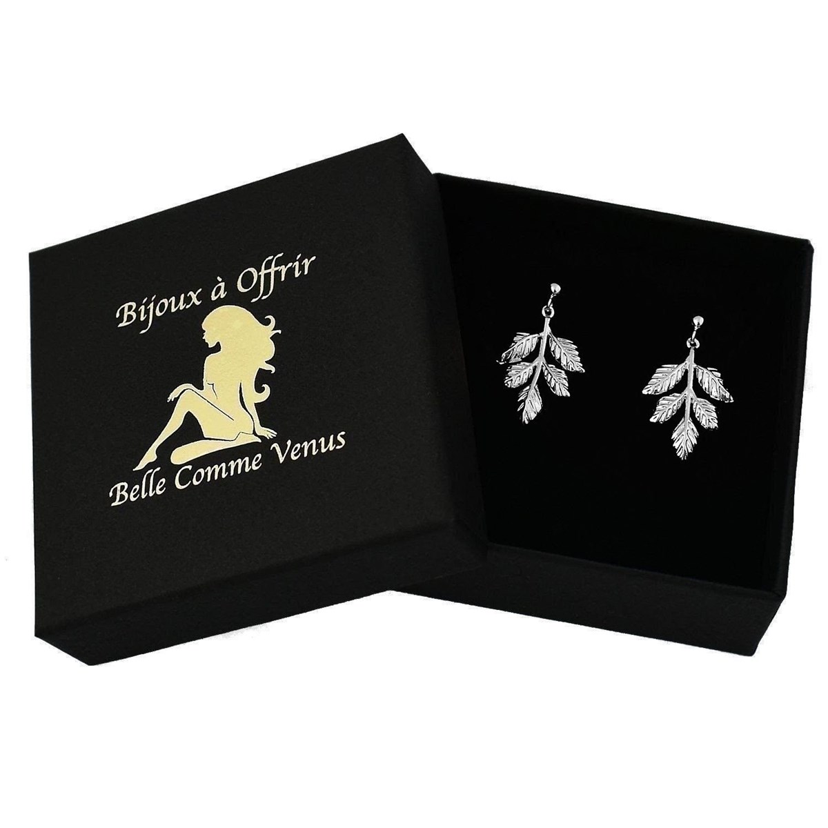 Boucles d'oreilles feuille Pendante élégance naturelle et raffinée Argent 925 Rhodié