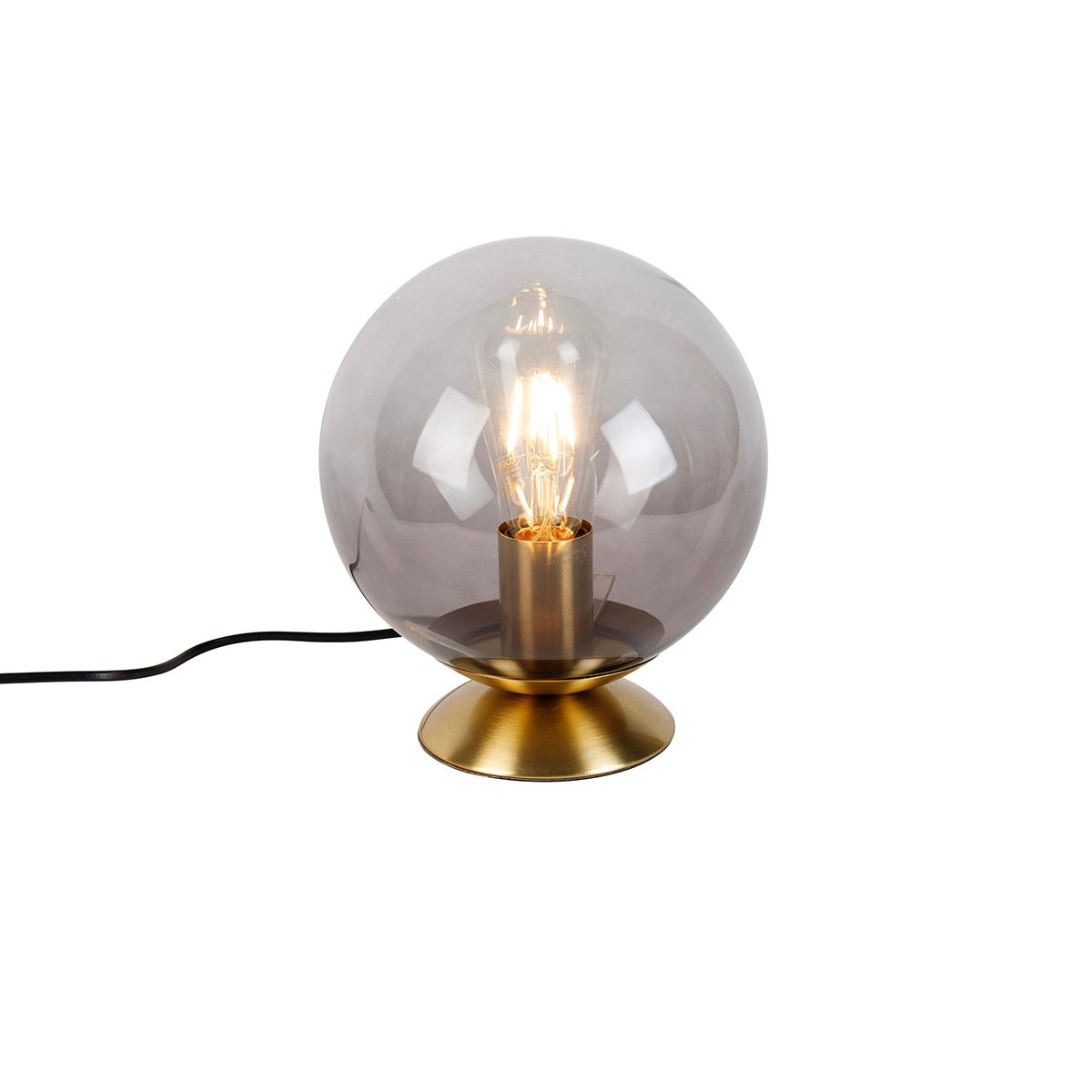Art deco tafellamp messing met smoke glas - Pallon