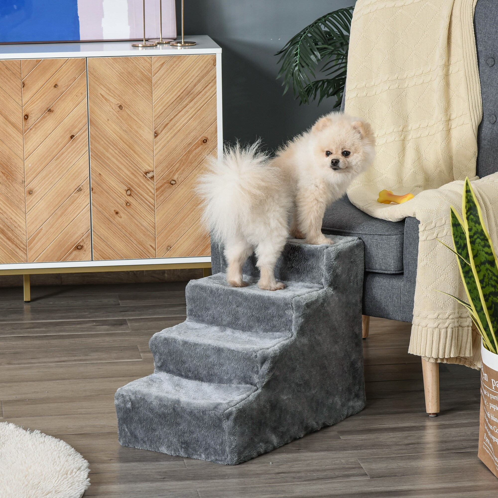 PawHut Haustiertreppe mit abnehmbarem Bezug 60 x 35 x 44 cm (LxBxH)