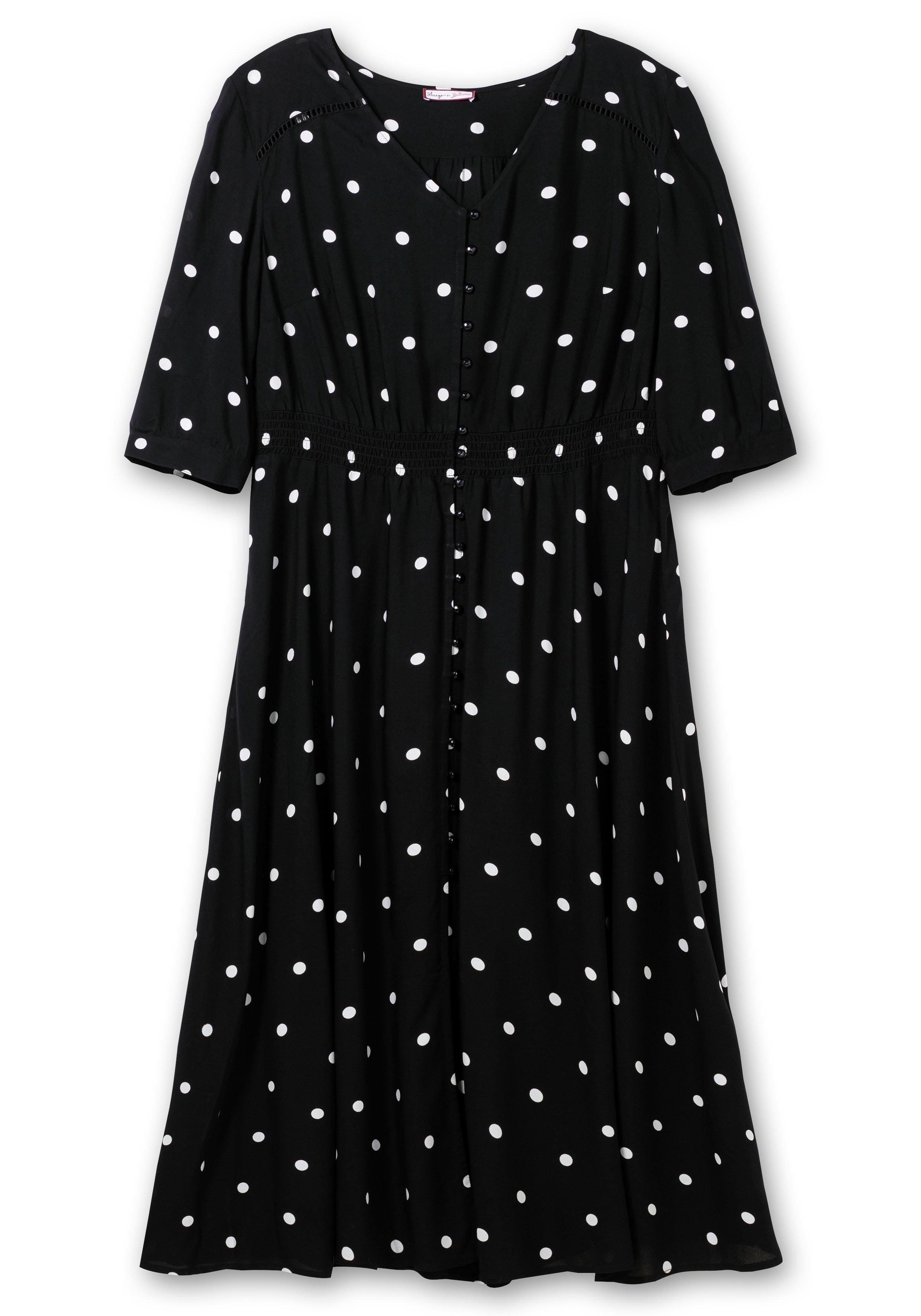 Maxikleid mit Punkteprint und gesmokter Taille