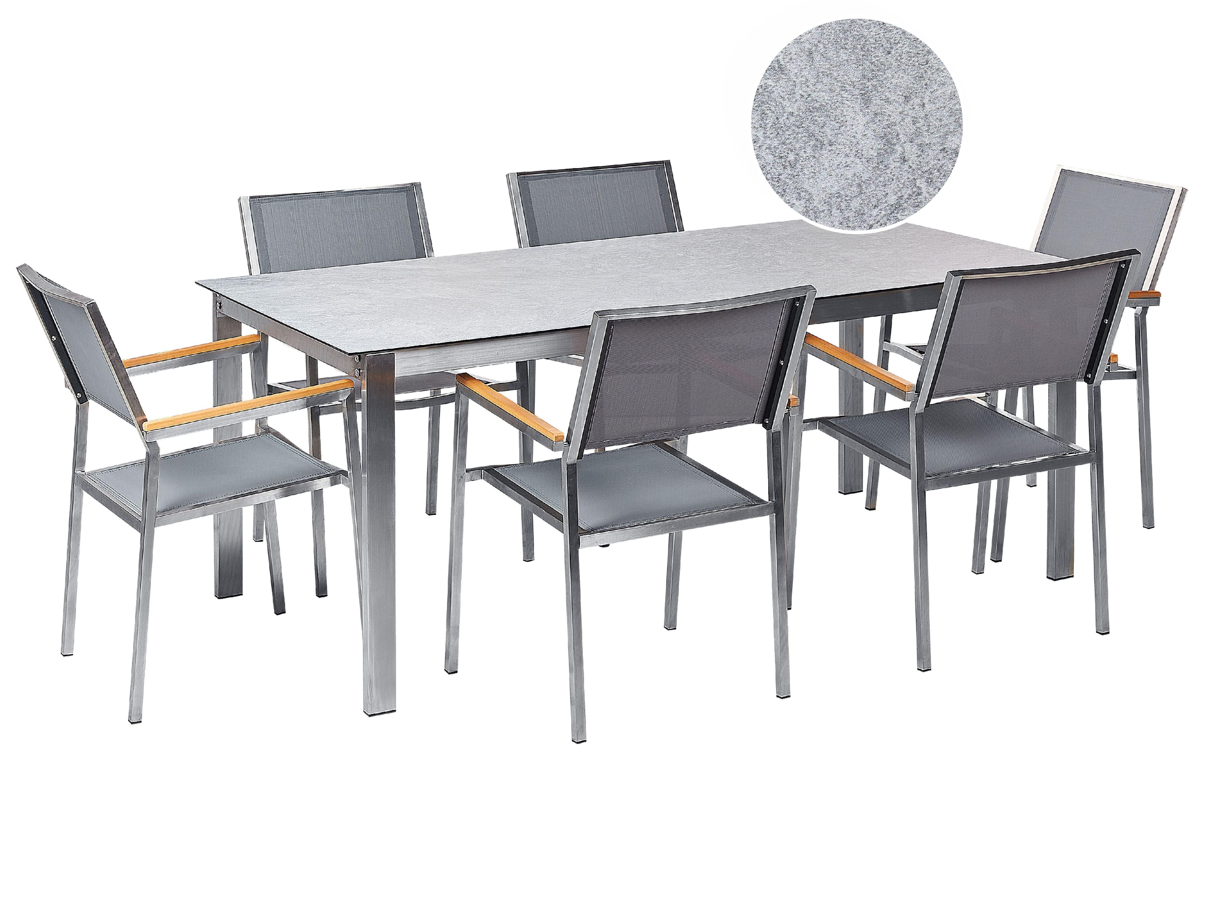 Tuinset 6-zits COSOLETO/GROSSETO Veiligheidsglas Marmereffect Grijs