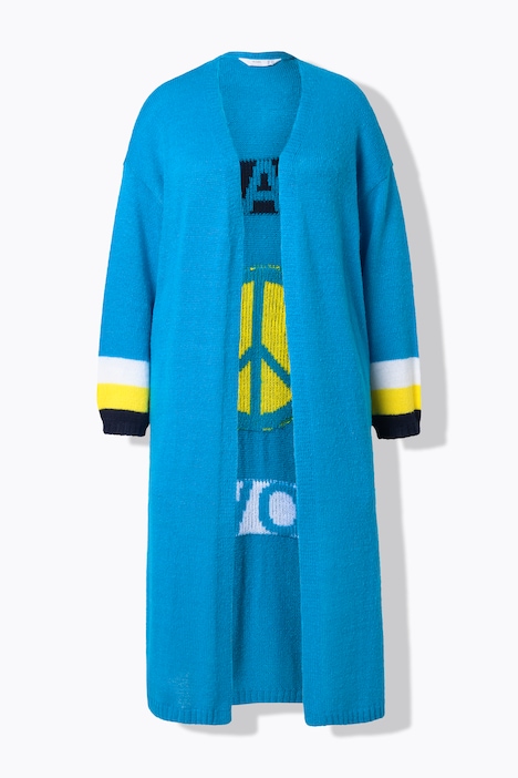 Long-Strickjacke, Rücken Peace-Motiv, offene Form