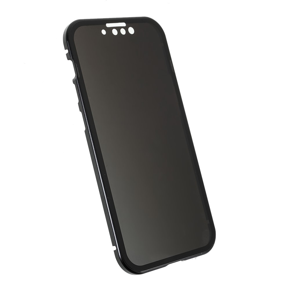 iPhone 13 Magnetische Alu Schutzhülle mit Panzer Glas Backcover   Privacy Displayschutz (Magnet-Technologie) - Schwarz