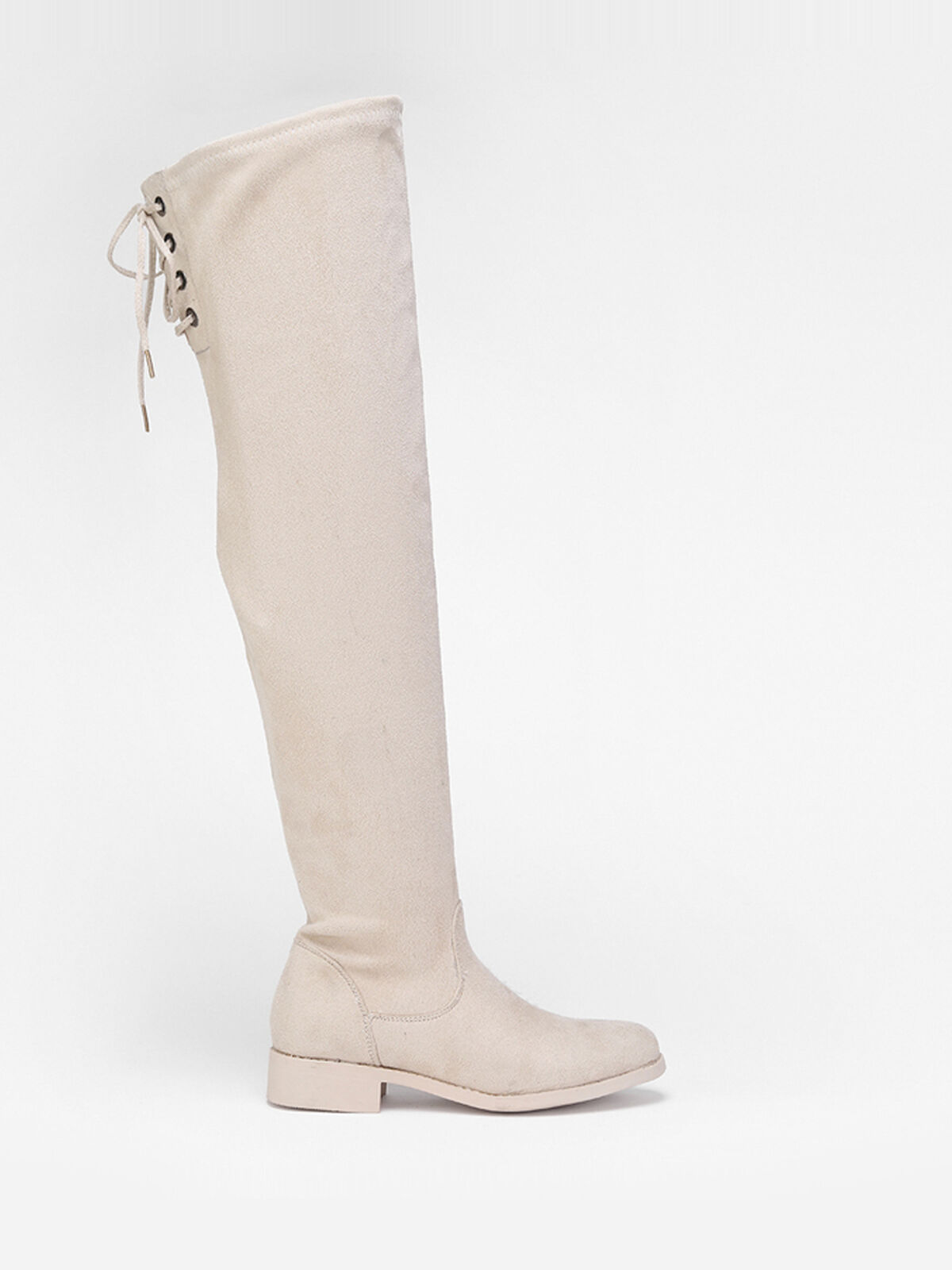 Cuissardes en suédine à laçage- Beige