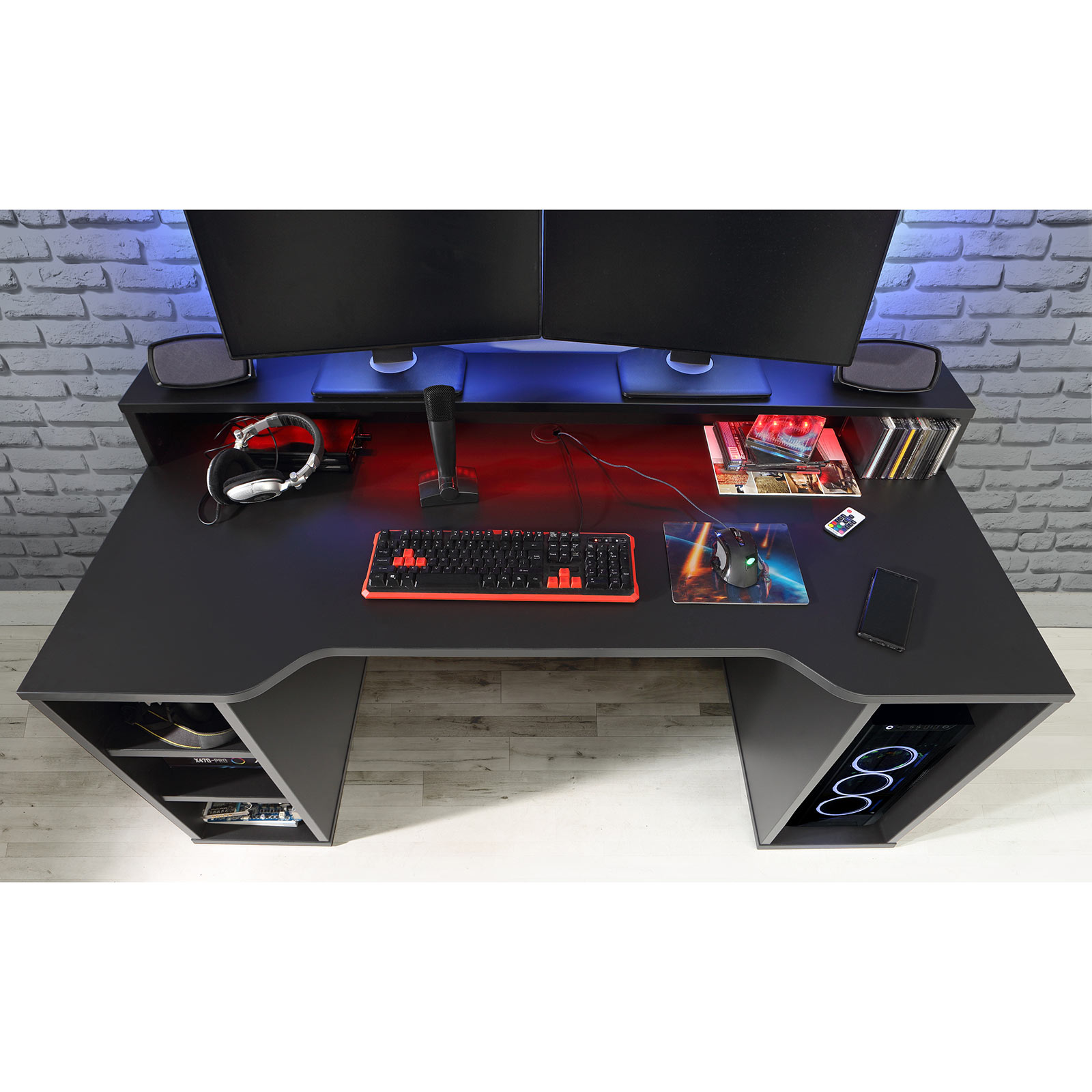 Gamer-Schreibtisch - schwarz matt - 160 cm